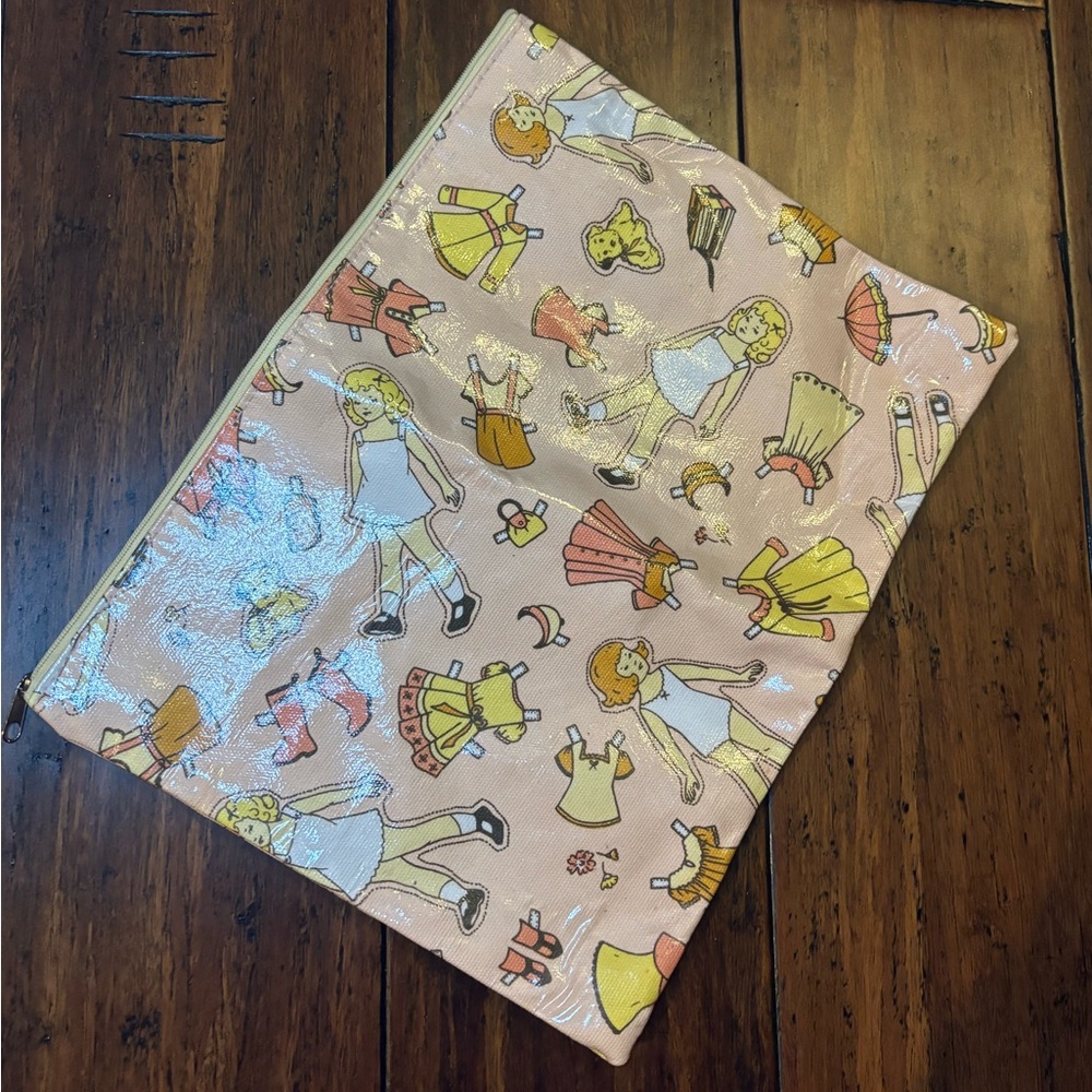 sugar booger paper dolls water resistant large zip pouch case cosmetics purse